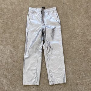 Express Silver Metallic High-Rise Straight Leg Pants Size 8